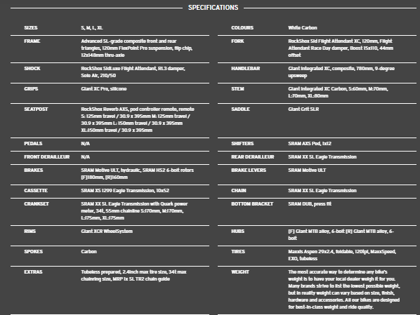 Giant anthem advanced sl se specs